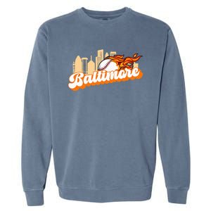 Baltimore Baseball Minimal City Skyline Retro Baseball Lover Garment-Dyed Sweatshirt