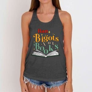 Ban Bigots Not Books Read Banned Books Book Lover Anti Racism Equality Women's Knotted Racerback Tank