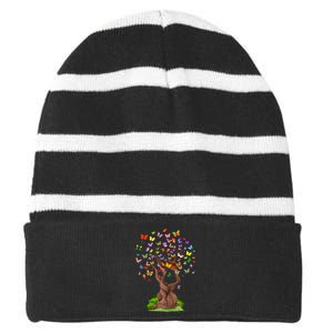 Butterflytree Beautiful Nature Lover Butterfly Striped Beanie with Solid Band