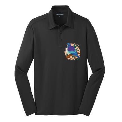 Blue Bird Nature Art Silk Touch Performance Long Sleeve Polo