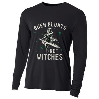 Burn Blunts Not Witches Funny Marijuana Weed Smoker Stoner Cooling Performance Long Sleeve Crew