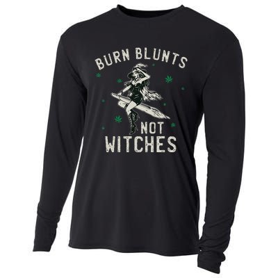 Burn Blunts Not Witches Funny Marijuana Weed Smoker Stoner Cooling Performance Long Sleeve Crew