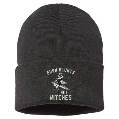 Burn Blunts Not Witches Funny Marijuana Weed Smoker Stoner Sustainable Knit Beanie