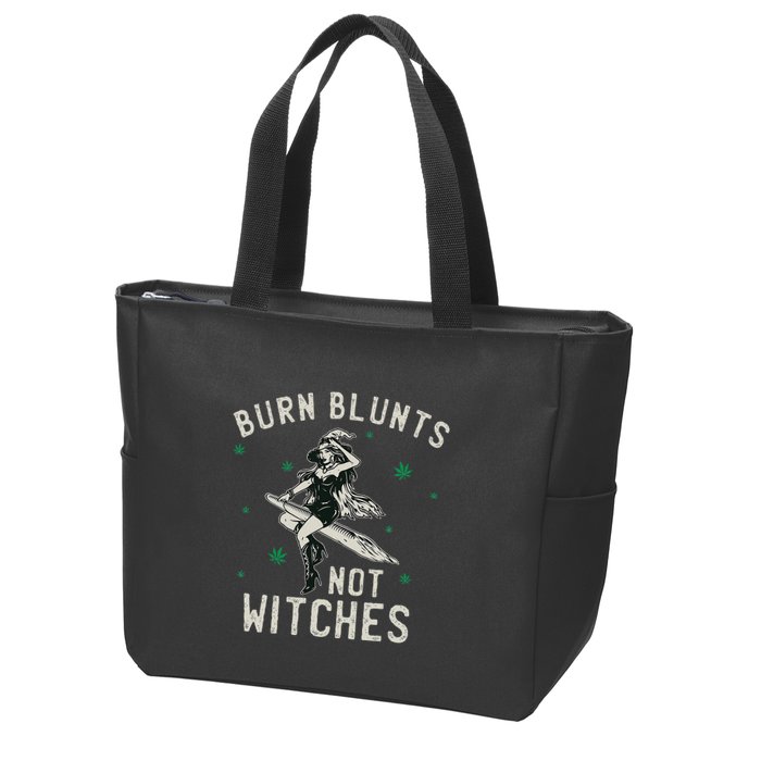 Burn Blunts Not Witches Funny Marijuana Weed Smoker Stoner Zip Tote Bag