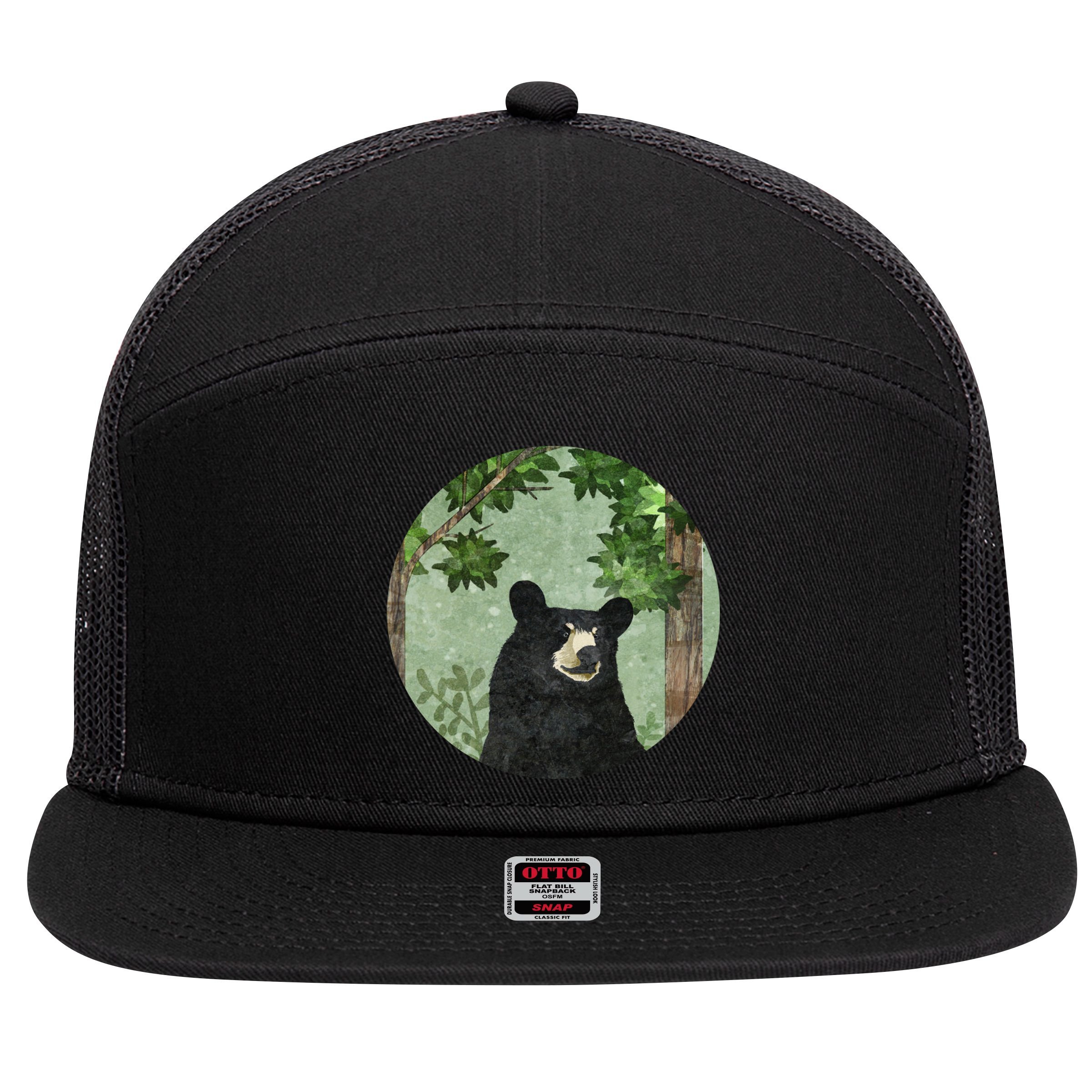 Black Bear Nature 7 Panel Mesh Trucker Snapback Hat