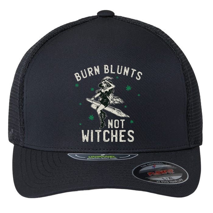 Burn Blunts Not Witches Funny Marijuana Weed Smoker Stoner Flexfit Unipanel Trucker Cap