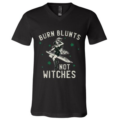 Burn Blunts Not Witches Funny Marijuana Weed Smoker Stoner V-Neck T-Shirt