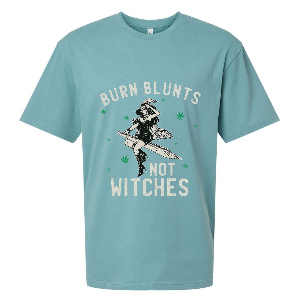 Burn Blunts Not Witches Funny Marijuana Weed Smoker Stoner Sueded Cloud Jersey T-Shirt