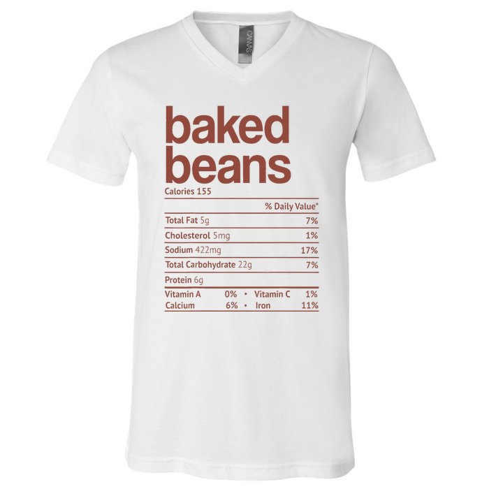 Baked Beans Nutrition Fact Funny Thanksgiving Christmas  V-Neck T-Shirt