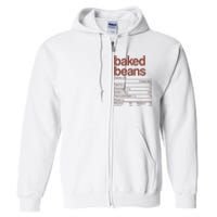 Baked Beans Nutrition Fact Funny Thanksgiving Christmas  Full Zip Hoodie