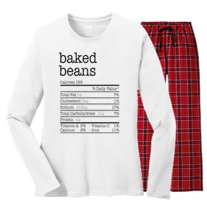 Baked Beans Nutrition Facts Funny Thanksgiving Christmas  Women's Long Sleeve Flannel Pajama Set 