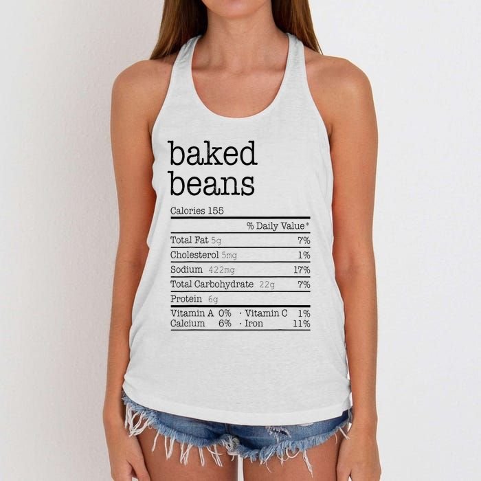 Baked Beans Nutrition Facts Funny Thanksgiving Christmas  Women's Knotted Racerback Tank