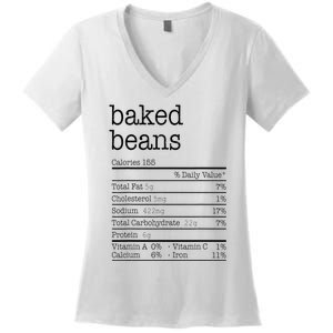 Baked Beans Nutrition Facts Funny Thanksgiving Christmas  Women's V-Neck T-Shirt