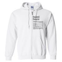 Baked Beans Nutrition Facts Funny Thanksgiving Christmas  Full Zip Hoodie