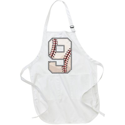 Baseball Birthday Nine 9 Years Old Ninth 9th Bday Party Full-Length Apron With Pockets