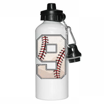 Baseball Birthday Nine 9 Years Old Ninth 9th Bday Party Aluminum Water Bottle