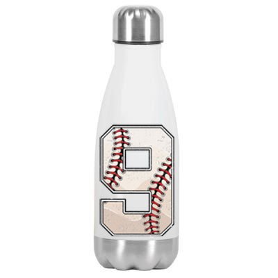 Baseball Birthday Nine 9 Years Old Ninth 9th Bday Party Stainless Steel Insulated Water Bottle