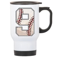 Baseball Birthday Nine 9 Years Old Ninth 9th Bday Party Stainless Steel Travel Mug