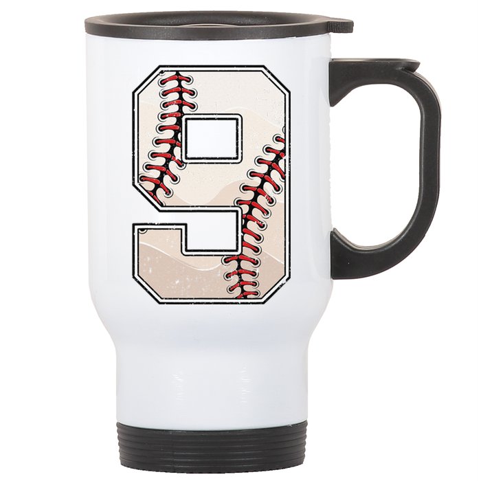 Baseball Birthday Nine 9 Years Old Ninth 9th Bday Party Stainless Steel Travel Mug