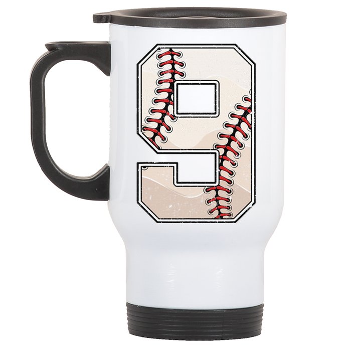 Baseball Birthday Nine 9 Years Old Ninth 9th Bday Party Stainless Steel Travel Mug