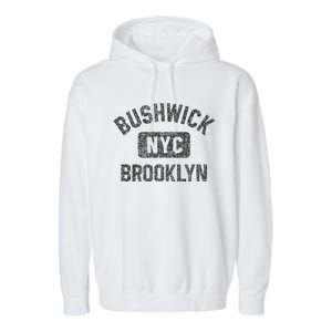 Bushwick Brooklyn Nyc Gym Style Black W Distress Black Print Garment-Dyed Fleece Hoodie