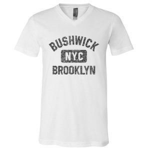 Bushwick Brooklyn Nyc Gym Style Black W Distress Black Print V-Neck T-Shirt