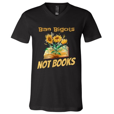 Ban Bigots Not Books | Bookish | Reading Banned Books Retro V-Neck T-Shirt