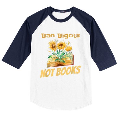 Ban Bigots Not Books | Bookish | Reading Banned Books Retro Baseball Sleeve Shirt