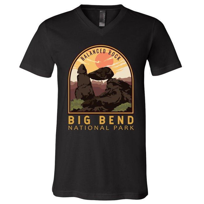 Big Bend National Park Balanced Rock Vintage Emblem V-Neck T-Shirt