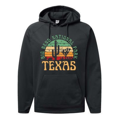 Big Bend National Park Texas Desert Hiking Retro Sunset Performance Fleece Hoodie