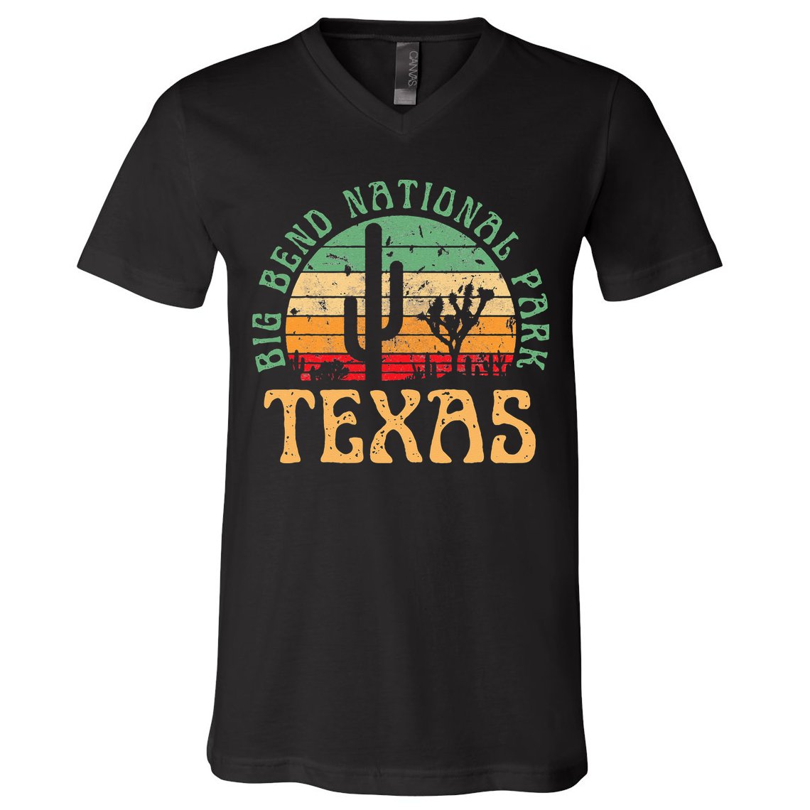 Big Bend National Park Texas Desert Hiking Retro Sunset V-Neck T-Shirt