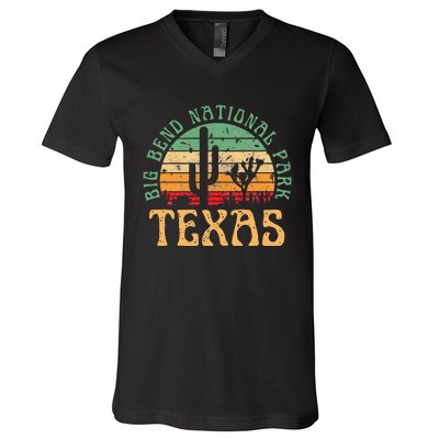 Big Bend National Park Texas Desert Hiking Retro Sunset V-Neck T-Shirt