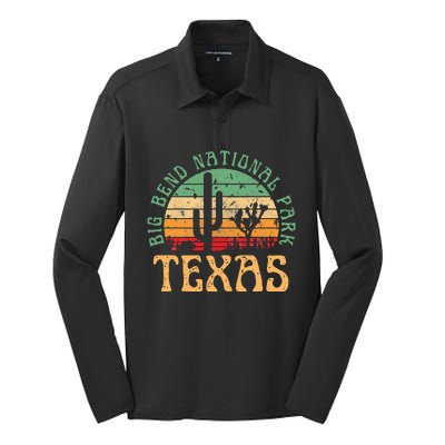 Big Bend National Park Texas Desert Hiking Retro Sunset Silk Touch Performance Long Sleeve Polo