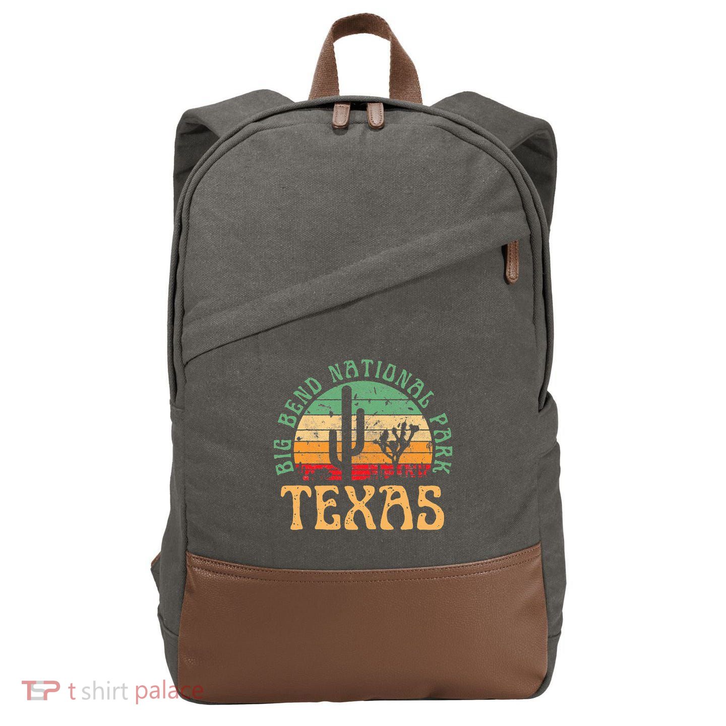 Big Bend National Park Texas Desert Hiking Retro Sunset Cotton Canvas Backpack