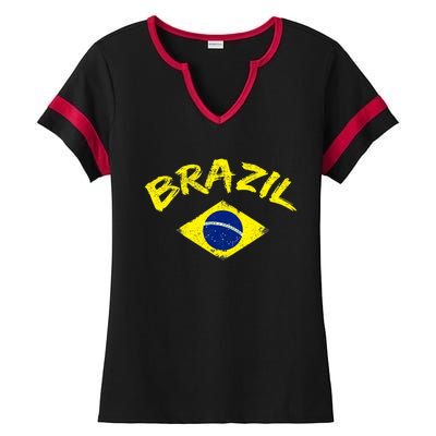 Brasil Brazilian National Flag Soccer Jersey Football Ladies Halftime Notch Neck Tee