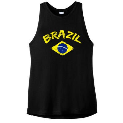 Brasil Brazilian National Flag Soccer Jersey Football Ladies PosiCharge Tri-Blend Wicking Tank