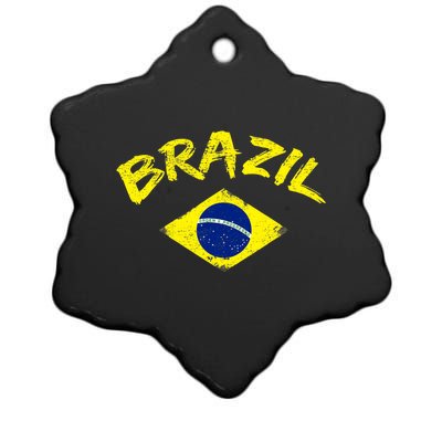 Brasil Brazilian National Flag Soccer Jersey Football Ceramic Star Ornament