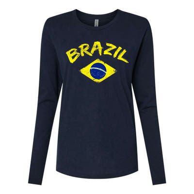 Brasil Brazilian National Flag Soccer Jersey Football Womens Cotton Relaxed Long Sleeve T-Shirt