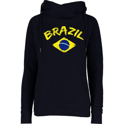 Brasil Brazilian National Flag Soccer Jersey Football Womens Funnel Neck Pullover Hood