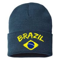 Brasil Brazilian National Flag Soccer Jersey Football Sustainable Knit Beanie