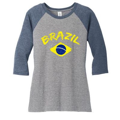 Brasil Brazilian National Flag Soccer Jersey Football Women's Tri-Blend 3/4-Sleeve Raglan Shirt