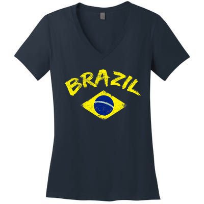 Brasil Brazilian National Flag Soccer Jersey Football Women's V-Neck T-Shirt