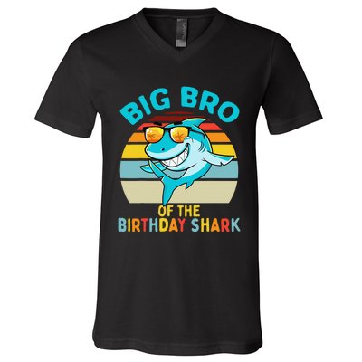 Big Bro of the Shark Birthday Brother Matching Family V-Neck T-Shirt