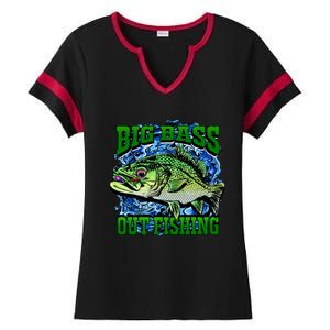 Big Bass Out Fishing Ladies Halftime Notch Neck Tee