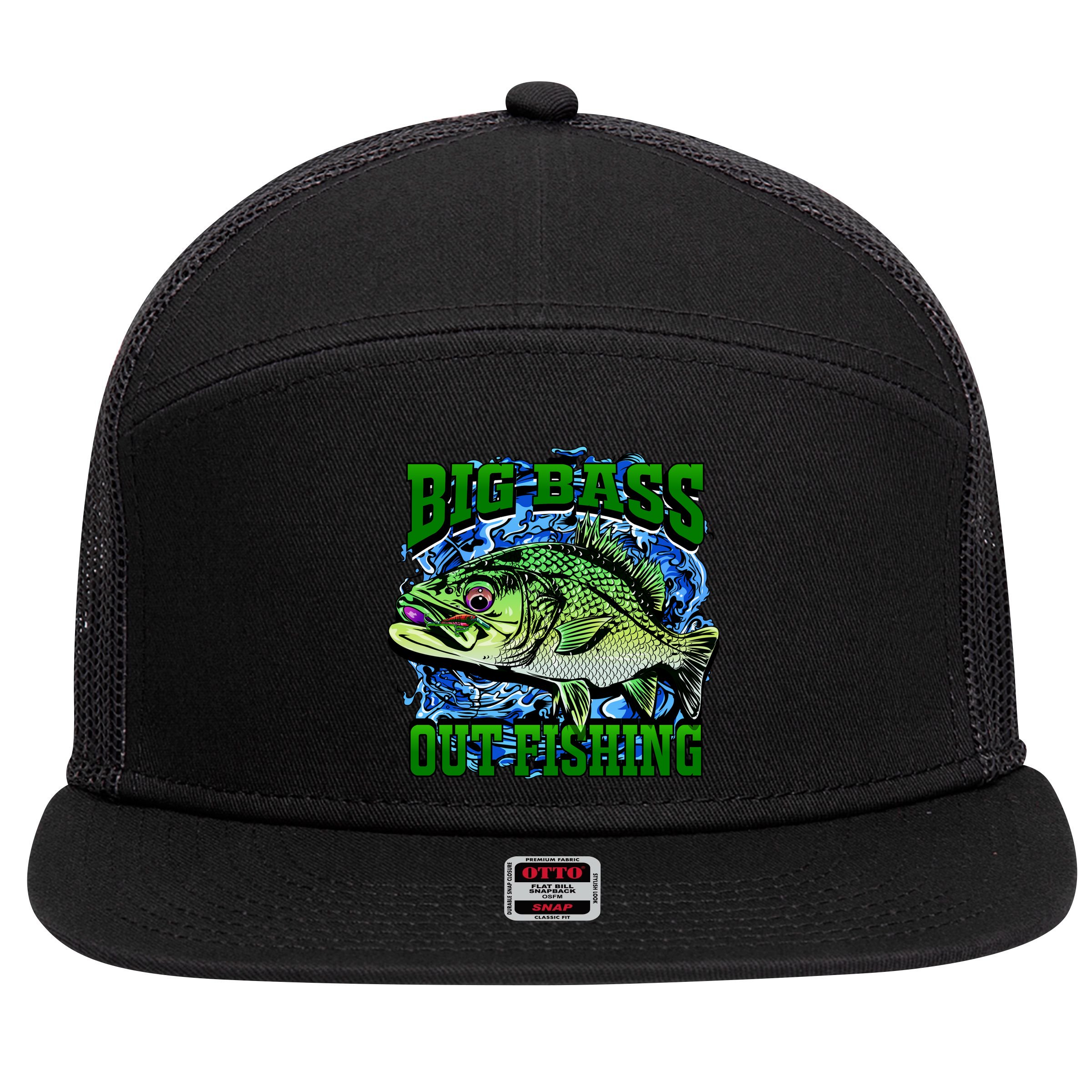 Big Bass Out Fishing 7 Panel Mesh Trucker Snapback Hat