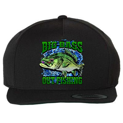 Big Bass Out Fishing Wool Snapback Cap