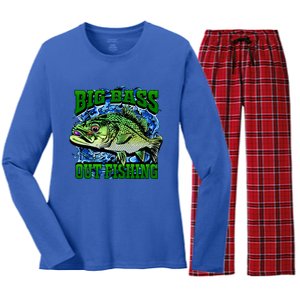 Big Bass Out Fishing Women's Long Sleeve Flannel Pajama Set 