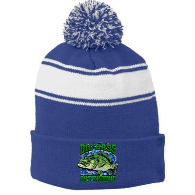 Big Bass Out Fishing Stripe Pom Pom Beanie