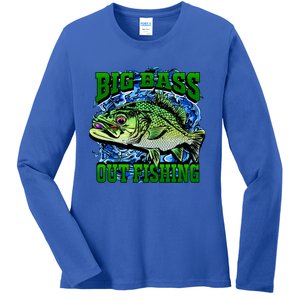 Big Bass Out Fishing Ladies Long Sleeve Shirt