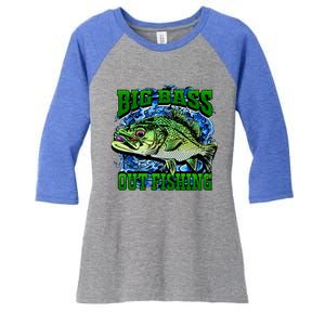 Big Bass Out Fishing Women's Tri-Blend 3/4-Sleeve Raglan Shirt